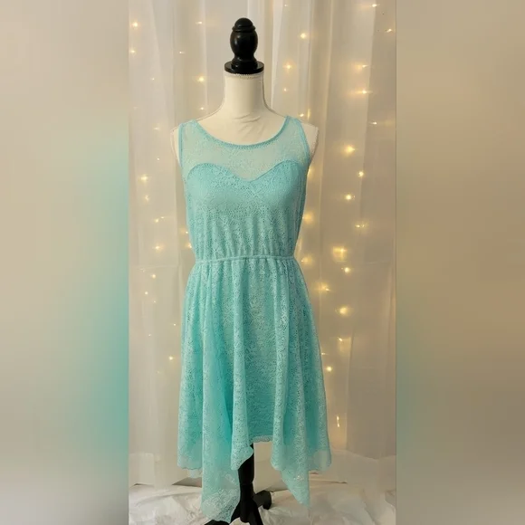 blue lace dress formal Dusty Blue A-Line Evening Gown | 3/4 Sleeve Lace Bodice Dress with Tulle  Overlay | Modest Formal Dress GL3629